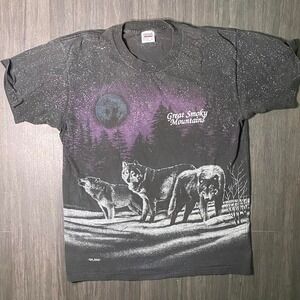 90s San Ségal Smokey Mountain Wolf Pack AOP Anvil T-Shirt